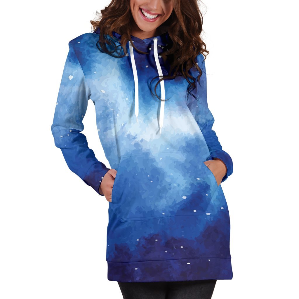 Dark Blue Galaxy Space Print Hoodie Dress GearFrost