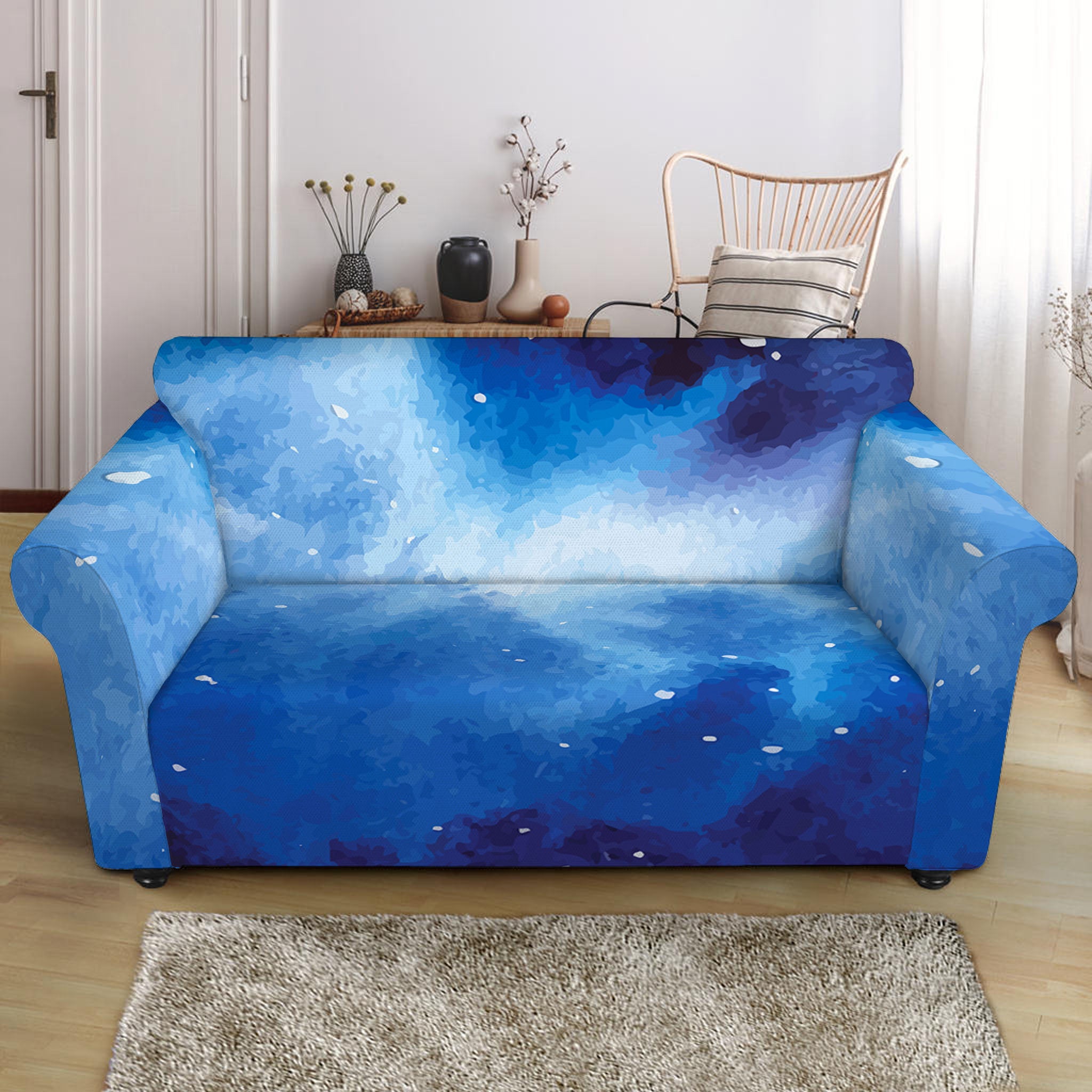 Dark Blue Galaxy Space Print Loveseat Slipcover