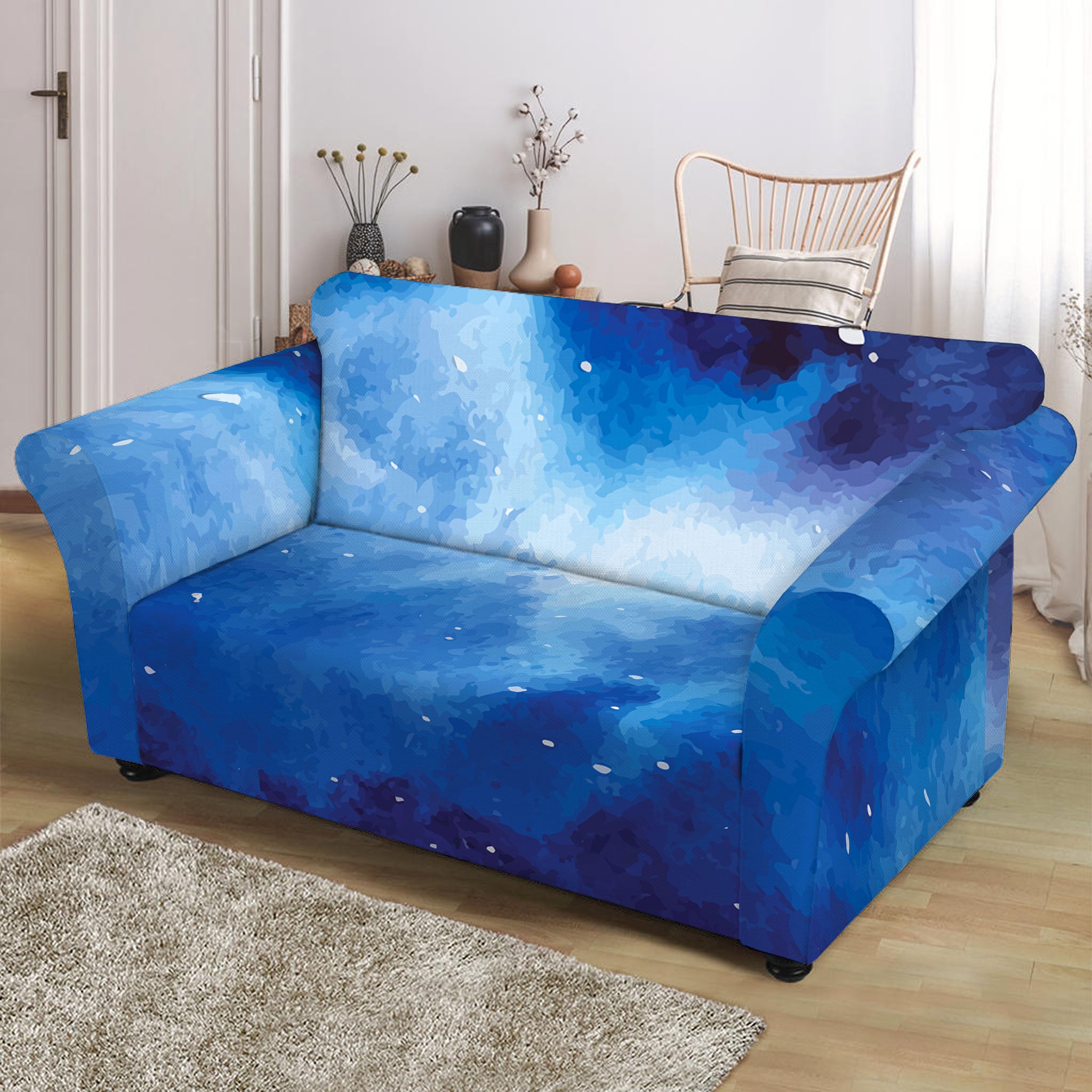 Dark Blue Galaxy Space Print Loveseat Slipcover