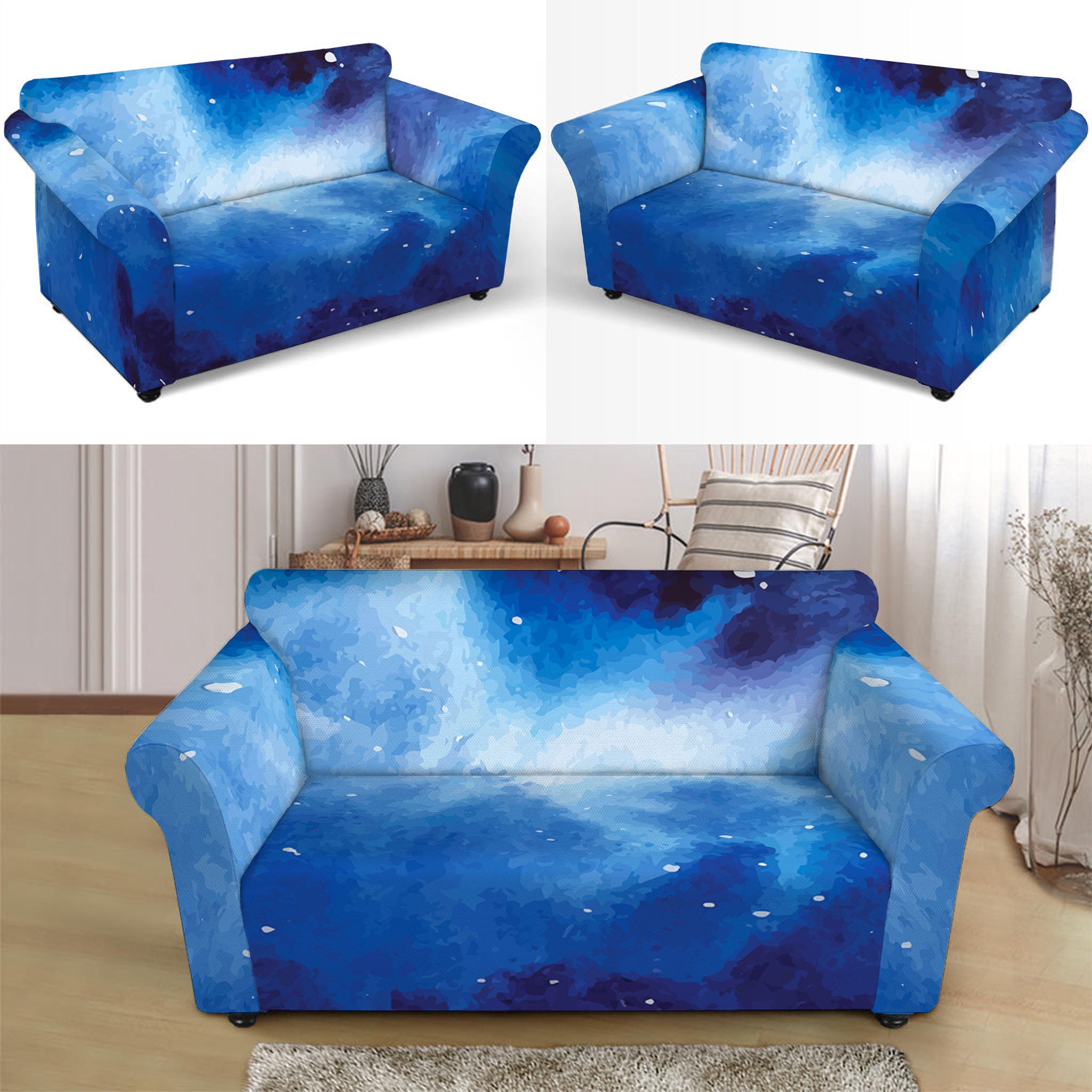 Dark Blue Galaxy Space Print Loveseat Slipcover