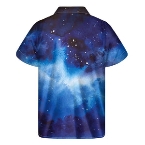 Dark Blue Galaxy Space Print Men's Short Sleeve Shirt