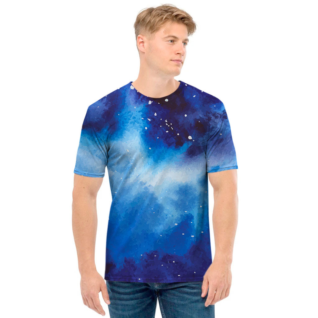 Dark Blue Galaxy Space Print Men's T-Shirt