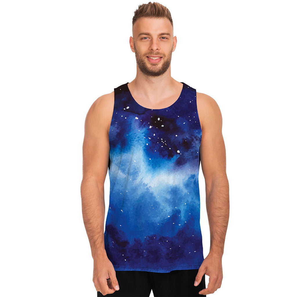 Dark Blue Galaxy Space Print Men's Tank Top