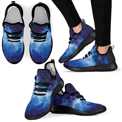 Dark Blue Galaxy Space Print Mesh Knit Shoes GearFrost