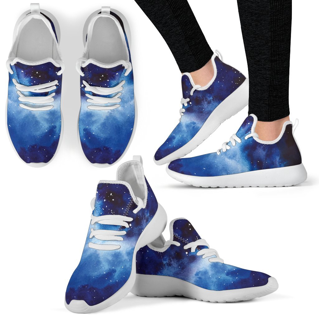 Dark Blue Galaxy Space Print Mesh Knit Shoes GearFrost