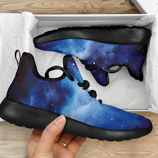Dark Blue Galaxy Space Print Mesh Knit Shoes GearFrost