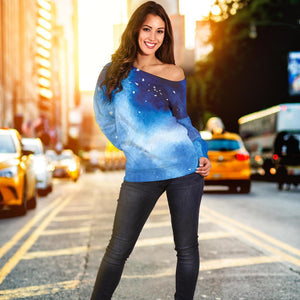 Dark Blue Galaxy Space Print Off Shoulder Sweatshirt GearFrost