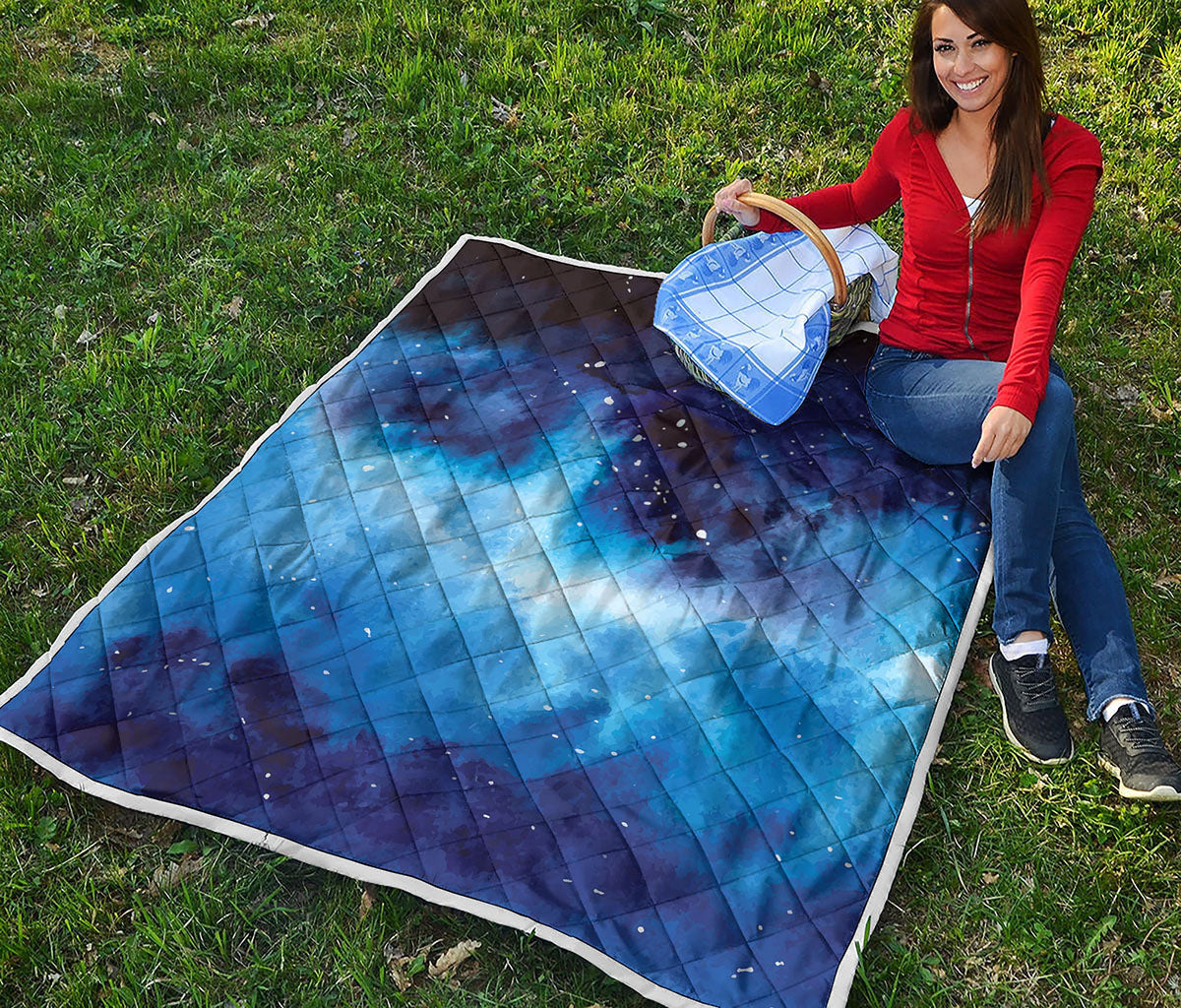 Dark Blue Galaxy Space Print Quilt