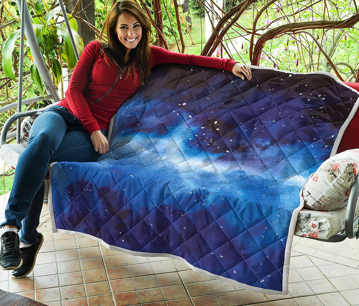 Dark Blue Galaxy Space Print Quilt
