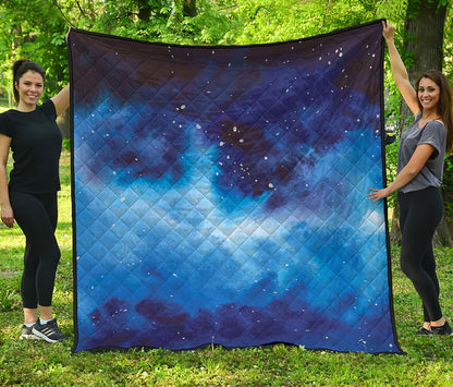 Dark Blue Galaxy Space Print Quilt
