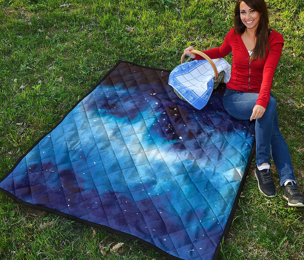 Dark Blue Galaxy Space Print Quilt