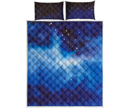 Dark Blue Galaxy Space Print Quilt Bed Set