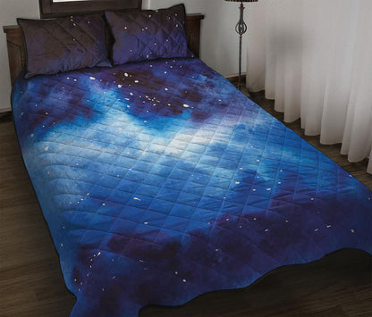 Dark Blue Galaxy Space Print Quilt Bed Set