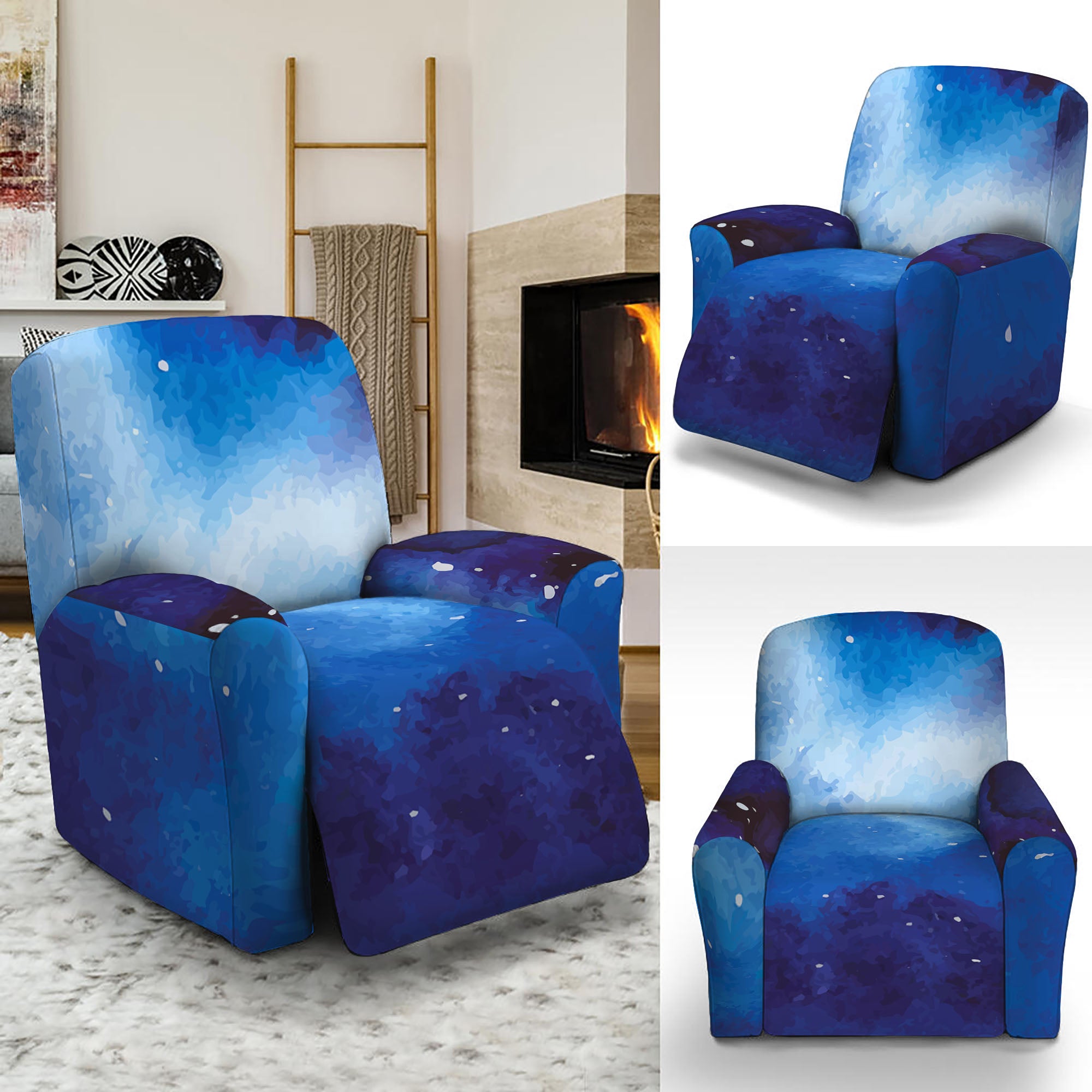 Dark Blue Galaxy Space Print Recliner Slipcover