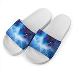 Dark Blue Galaxy Space Print White Slide Sandals