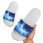 Dark Blue Galaxy Space Print White Slide Sandals