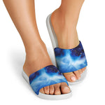 Dark Blue Galaxy Space Print White Slide Sandals