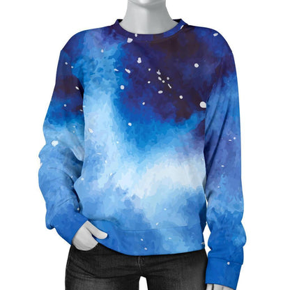 Dark Blue Galaxy Space Print Women's Crewneck Sweatshirt GearFrost