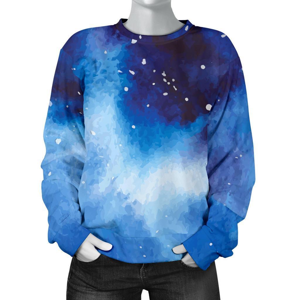 Dark Blue Galaxy Space Print Women's Crewneck Sweatshirt GearFrost