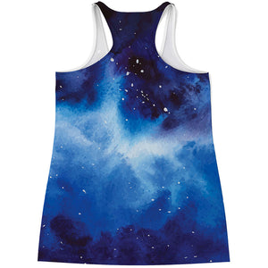 Dark Blue Galaxy Space Print Women's Racerback Tank Top