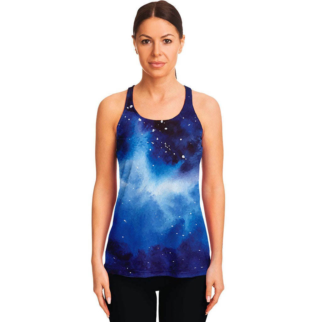 Dark Blue Galaxy Space Print Women's Racerback Tank Top