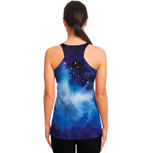 Dark Blue Galaxy Space Print Women's Racerback Tank Top