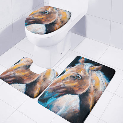 Dark Blue Horse Painting Print 3 Piece Bath Mat Set