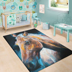 Dark Blue Horse Painting Print Area Rug