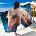 Dark Blue Horse Painting Print Beach Sarong Wrap
