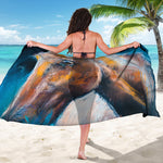 Dark Blue Horse Painting Print Beach Sarong Wrap