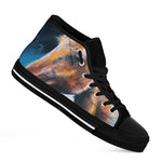Dark Blue Horse Painting Print Black High Top Shoes