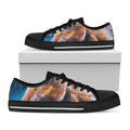Dark Blue Horse Painting Print Black Low Top Sneakers