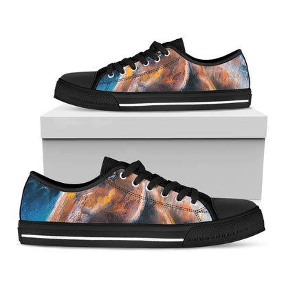 Dark Blue Horse Painting Print Black Low Top Shoes 