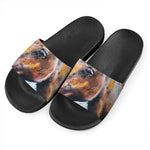 Dark Blue Horse Painting Print Black Slide Sandals