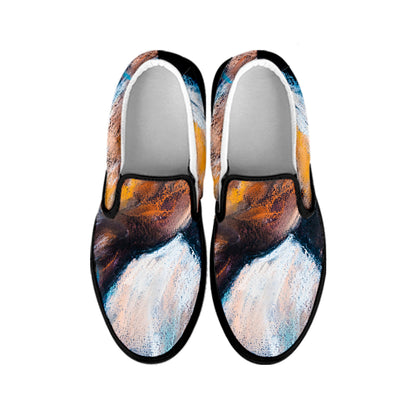 Dark Blue Horse Painting Print Black Slip On Shoes