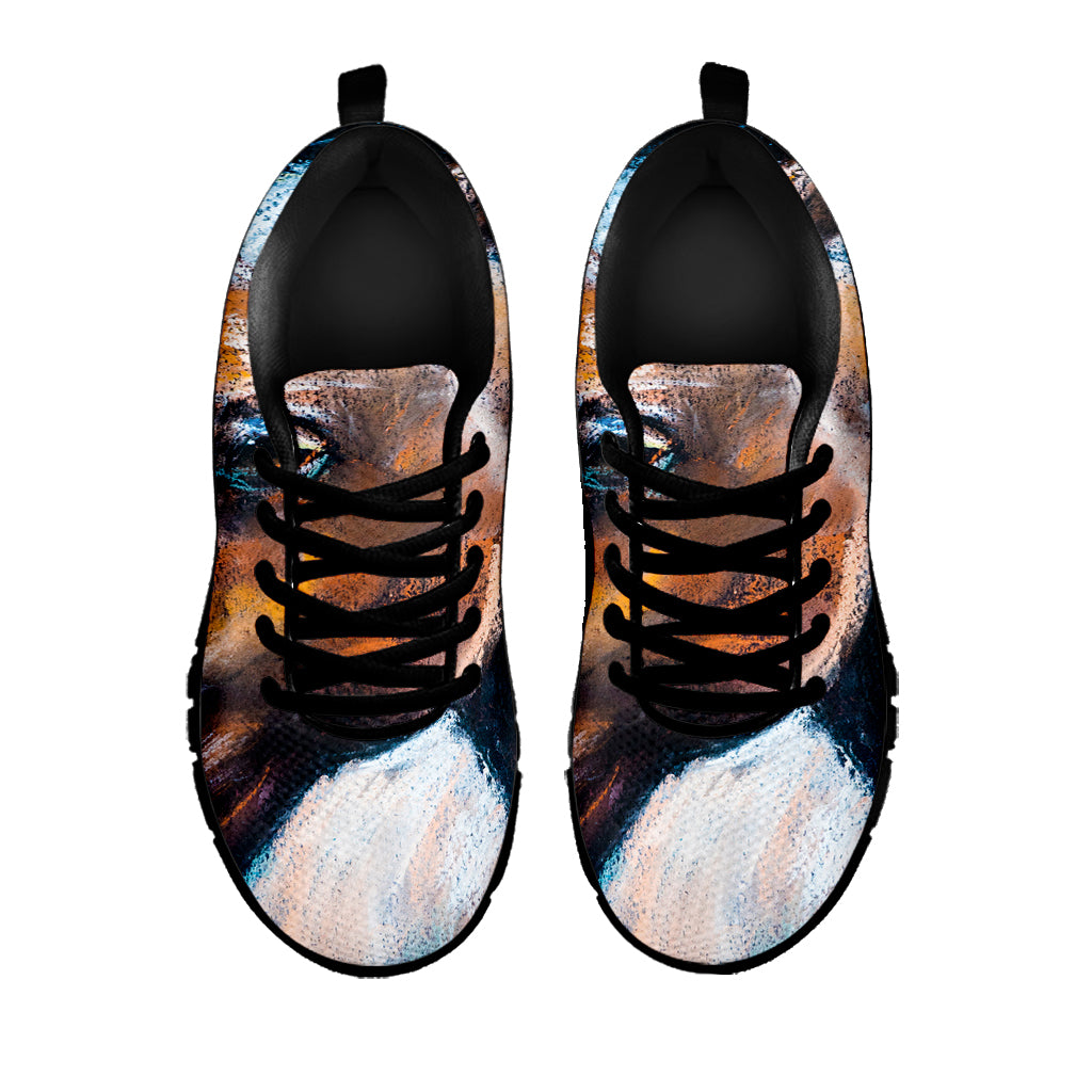 Dark Blue Horse Painting Print Black Sneakers