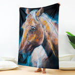 Dark Blue Horse Painting Print Blanket