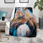 Dark Blue Horse Painting Print Blanket