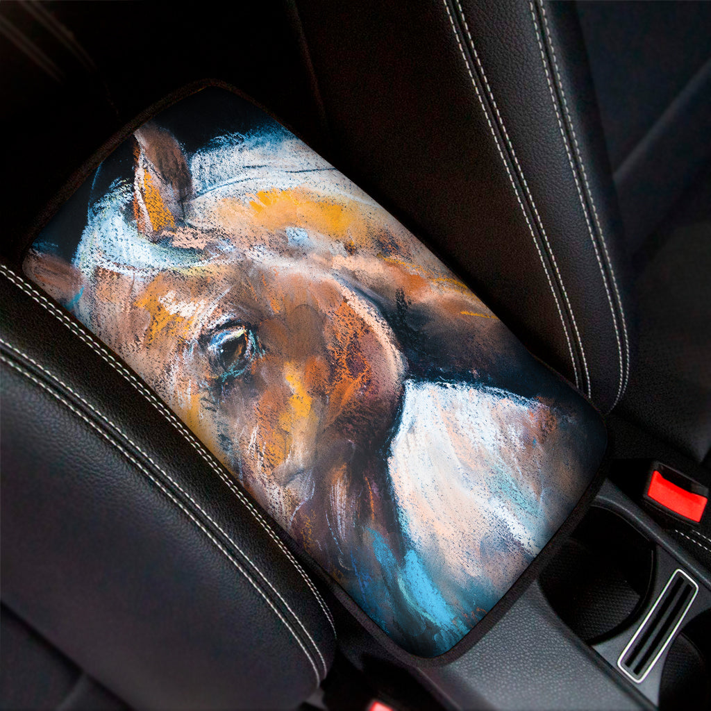 Dark Blue Horse Painting Print Car Center Console Cover