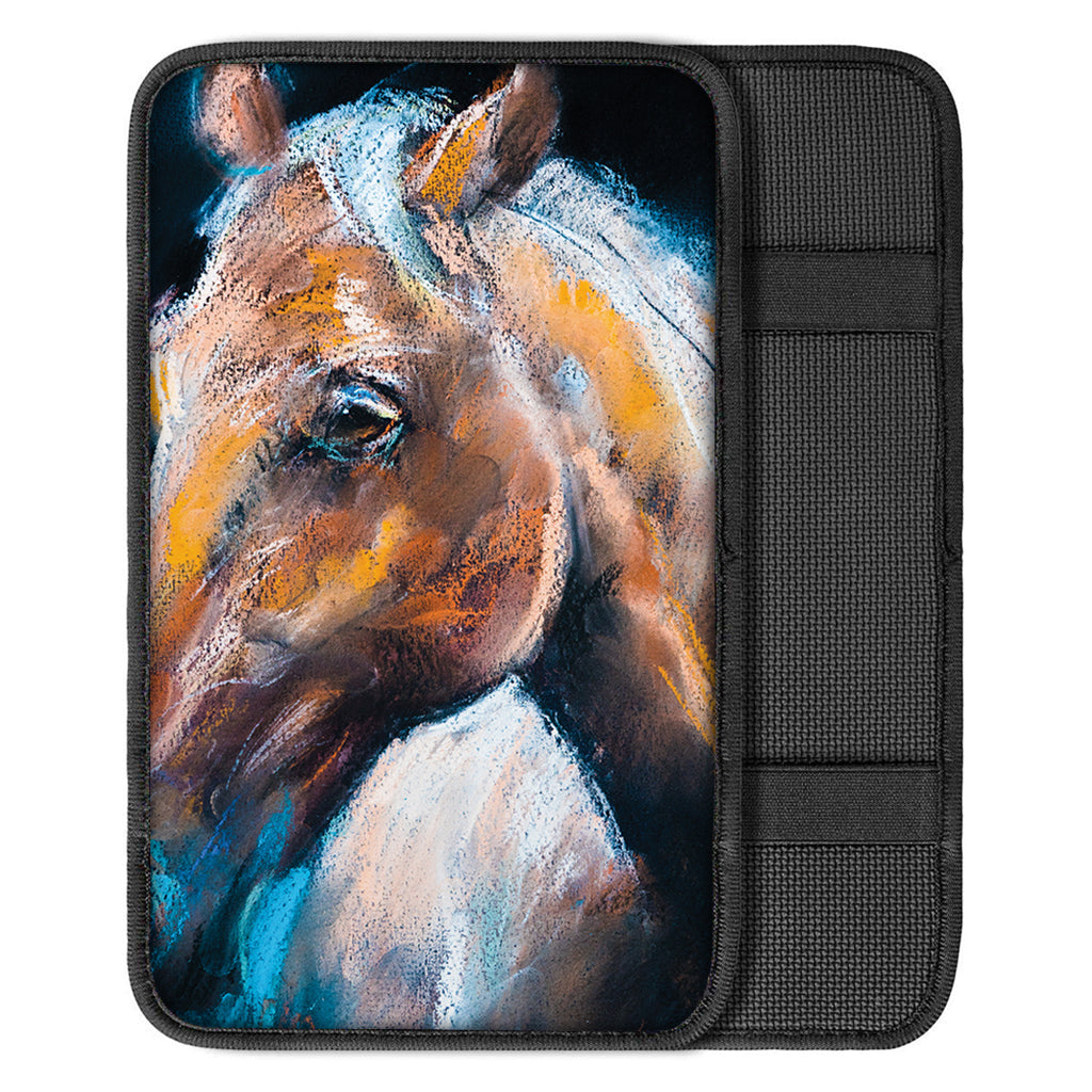 Dark Blue Horse Painting Print Car Center Console Cover
