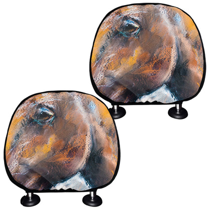 Dark Blue Horse Painting Print Car Headrest Covers
