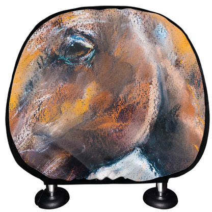 Dark Blue Horse Painting Print Car Headrest Covers