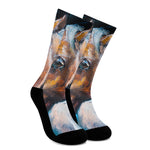 Dark Blue Horse Painting Print Crew Socks