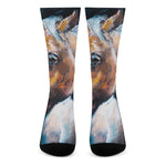 Dark Blue Horse Painting Print Crew Socks