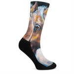Dark Blue Horse Painting Print Crew Socks