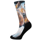 Dark Blue Horse Painting Print Crew Socks