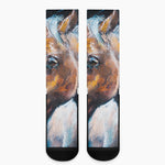 Dark Blue Horse Painting Print Crew Socks