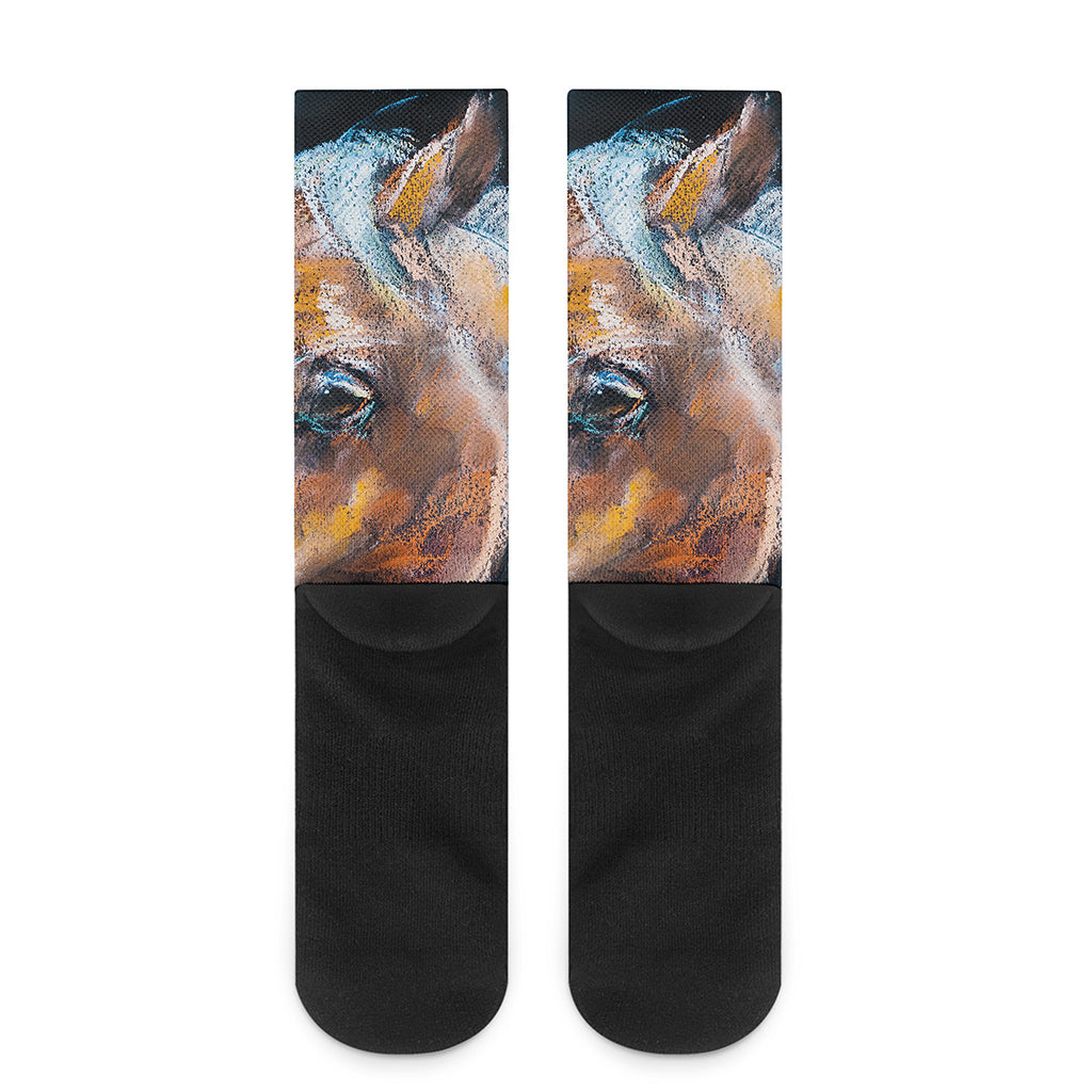 Dark Blue Horse Painting Print Crew Socks