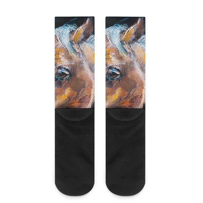 Dark Blue Horse Painting Print Crew Socks