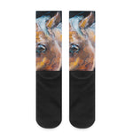 Dark Blue Horse Painting Print Crew Socks